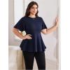 imageOYOANGLE Womens Plus Size Short Sleeve Peplum Blouse Waffle Knitted Flared Round Neck Shirts TopsDark Blue