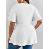 imageOYOANGLE Womens Plus Size Short Sleeve Peplum Blouse Waffle Knitted Flared Round Neck Shirts TopsWhite