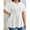 imageOYOANGLE Womens Plus Size Short Sleeve Peplum Blouse Waffle Knitted Flared Round Neck Shirts TopsWhite