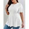 imageOYOANGLE Womens Plus Size Short Sleeve Peplum Blouse Waffle Knitted Flared Round Neck Shirts TopsWhite