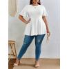 imageOYOANGLE Womens Plus Size Short Sleeve Peplum Blouse Waffle Knitted Flared Round Neck Shirts TopsWhite