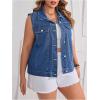 imageOYOANGLE Womens Plus Size Sleeveless Denim Jacket Vintage Button Down Jean Vest CoatLight Blue