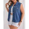 imageOYOANGLE Womens Plus Size Sleeveless Denim Jacket Vintage Button Down Jean Vest CoatLight Blue