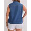 imageOYOANGLE Womens Plus Size Sleeveless Denim Jacket Vintage Button Down Jean Vest CoatLight Blue