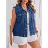 imageOYOANGLE Womens Plus Size Sleeveless Denim Jacket Vintage Button Down Jean Vest CoatMedium Wash