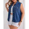 imageOYOANGLE Womens Plus Size Sleeveless Denim Jacket Vintage Button Down Jean Vest CoatMedium Wash