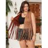 imageOYOANGLE Womens Plus Size Suede Fringe Vest Sleeveless Rivets Boho Tassel Hippie Jacket OuterwearBrown