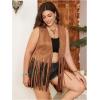 imageOYOANGLE Womens Plus Size Suede Fringe Vest Sleeveless Rivets Boho Tassel Hippie Jacket OuterwearBrown