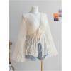 imageOYOANGLE Womens Plus Size Textured Sheer Tops Long Sleeve Knot Front Blouse Lettuce Trim Split Front V Neck TopsApricot