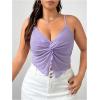 imageOYOANGLE Womens Plus Size Twist Front Ruched Cami Crop Tops Spaghetti Strap Slit Hem CamisolePurple