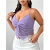 imageOYOANGLE Womens Plus Size Twist Front Ruched Cami Crop Tops Spaghetti Strap Slit Hem CamisolePurple