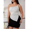 imageOYOANGLE Womens Plus Size Twist One Shoulder Tank Top Sleeveless Ruched Asymmetrical TopsWhite