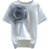 imageOYOANGLE Womens Plus Size 3D Floral Appliques Tee Shirts Crew Neck Ruffle Short Sleeve Solid Casual Shirt TopsWhite