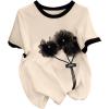imageOYOANGLE Womens Plus Size 3D Flower Appliques T Shirts Color Block Crewneck Short Sleeve Trendy Casual Tee TopsApricot