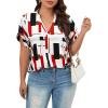 imageOYOANGLE Womens Plus Size Blouses Summer Casual Print Short Sleeve V Neck Office Shirt TopsBlack Red