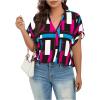 imageOYOANGLE Womens Plus Size Blouses Summer Casual Print Short Sleeve V Neck Office Shirt TopsPink Blue