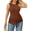 imageOYOANGLE Womens Plus Size Button Down Ribbed Tank Tops Crew Neck Split Hem Sleeveless ShirtsBrown