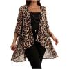 imageOYOANGLE Womens Plus Size Cheetah Print Kimono Cardigan Open Front Asymmetrical Hem Beach Cover UpBrown