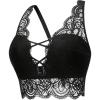 imageOYOANGLE Womens Plus Size Criss Cross Lace Bralette Scallop Trim V Neck No Padding Longline BrasBlack