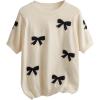 imageOYOANGLE Womens Plus Size Cute Bow Print Short Sleeve Sweater Crew Neck Pullover Knit TopsBeige
