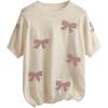 imageOYOANGLE Womens Plus Size Cute Bow Print Short Sleeve Sweater Crew Neck Pullover Knit TopsPink