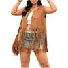 imageOYOANGLE Womens Plus Size Faux Suede Tank Top Fringe Tassel Open Front Cardigan Vest JacketBrown