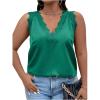 imageOYOANGLE Womens Plus Size Floral Lace Scallop Trim Tank Top V Neck Sleeveless Summer Solid TopsDark Green