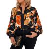 imageOYOANGLE Womens Plus Size Floral Print Notch V Neck Long Sleeve Blouses Business Work ShirtsBlack