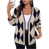 imageOYOANGLE Womens Plus Size Geo Print Open Front Cardigan Sweater Drop Shoulder Work Dressy Knit Sweater CoatKhaki
