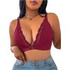imageOYOANGLE Womens Plus Size Lace Front Closure Bra High Support V Neck No Padding Wireless Bras Comfortable BraletteRose Red