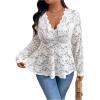 imageOYOANGLE Womens Plus Size Lace Sheer Long Sleeve Blouse V Neck Scallop Trim Ruffle Peplum TopsApricot