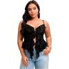 imageOYOANGLE Womens Plus Size Lace Sheer Ruffle Trim Cami Tops Y2K Lace Up Fitted Camisole ClubwearBlack