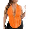 imageOYOANGLE Womens Plus Size Metal Ring Linked Plunge Neck Halter Crop Top Open Back Ruched Party TopsOrange