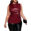 imageOYOANGLE Womens Plus Size PU Leather Ruched Tank Top Mock Neck Sleeveless Fitted TopsRed