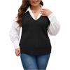 imageOYOANGLE Womens Plus Size Pullover Ribbed Solid Color Cable Knit Vest Top Sleeveless Stretch Sweater VestBlack