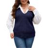 imageOYOANGLE Womens Plus Size Pullover Ribbed Solid Color Cable Knit Vest Top Sleeveless Stretch Sweater VestNavy Blue