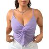 imageOYOANGLE Womens Plus Size Twist Front Ruched Cami Crop Tops Spaghetti Strap Slit Hem CamisolePurple