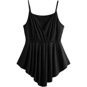 imageOYOANGLE Womens Plus Size Casual Sleeveless Cami Tank Tops Deep V Neck High Low Hem Babydoll CamisoleBlack