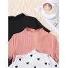 imageOYOANGLE Girls 3 Pack Short Sleeve TShirts Ribbed Knit Mock Neck Tee Shirts Heart Print TeesPink Black White
