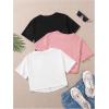 imageOYOANGLE Girls 3 Pack Short Sleeve Tee Shirts Set Twist Hem Crop Top Summer Casual TeesBlack White Pink