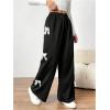 imageOYOANGLE Girls Bow Sweatpants Elastic Drawstring Waist Wide Leg Workout Athletic Pants with PocketBlack