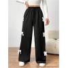 imageOYOANGLE Girls Bow Sweatpants Elastic Drawstring Waist Wide Leg Workout Athletic Pants with PocketBlack
