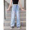 imageOYOANGLE Girls Cargo Jeans Zipper Fly Flap Pocket Straight Leg Y2K Denim PantsMedium Wash