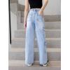 imageOYOANGLE Girls Cargo Jeans Zipper Fly Flap Pocket Straight Leg Y2K Denim PantsMedium Wash