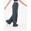 imageOYOANGLE Girls Elastic High Waist Wide Leg Jeans Y2K Ripped Pattern Denim Pants with PocketBlue