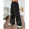 imageOYOANGLE Girls Elastic Waist Flap Pocket Cargo Pants Straight Leg Trousers Y2K Parachute PantsBlack