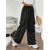 imageOYOANGLE Girls Elastic Waist Flap Pocket Cargo Pants Straight Leg Trousers Y2K Parachute PantsBlack