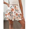 imageOYOANGLE Girls Floral Print Ruffle Hem Shorts Elastic High Waist Flowy Casual Mini Skorts with PocketsWhite and Red
