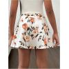 imageOYOANGLE Girls Floral Print Ruffle Hem Shorts Elastic High Waist Flowy Casual Mini Skorts with PocketsWhite and Red