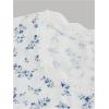 imageOYOANGLE Girls Floral Short Sleeve Ribbed Knit T Shirt Lace Trim Scoop Neck Ruched Crop TopsBlue